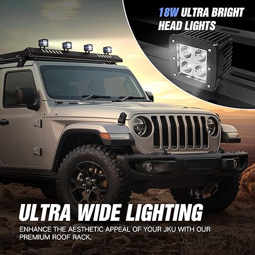 Miniatura 4 de Cesta de carga para techo con 4 barras de luz LED compatibles con Jeep Wrangler JK JL Unlimited 2007-2024 y Gladiator JT de 4 puertas,