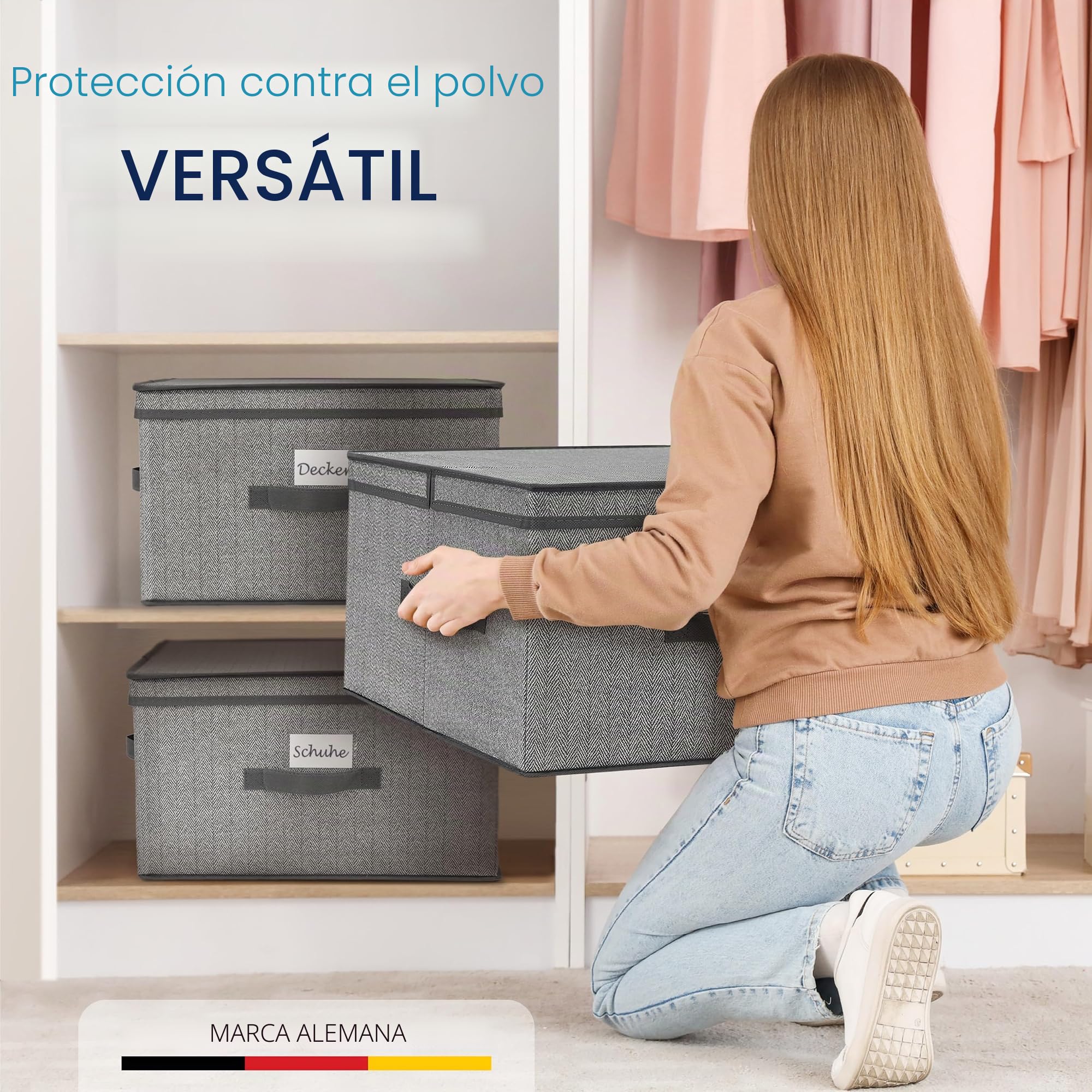 TOPP4u Gran caja de almacenamiento con tapa, 2 x – 40 x 50 x 25 cm – 50 l – caja plegable extra grande para armario y estantería – gris beige – juego de 2 piezas