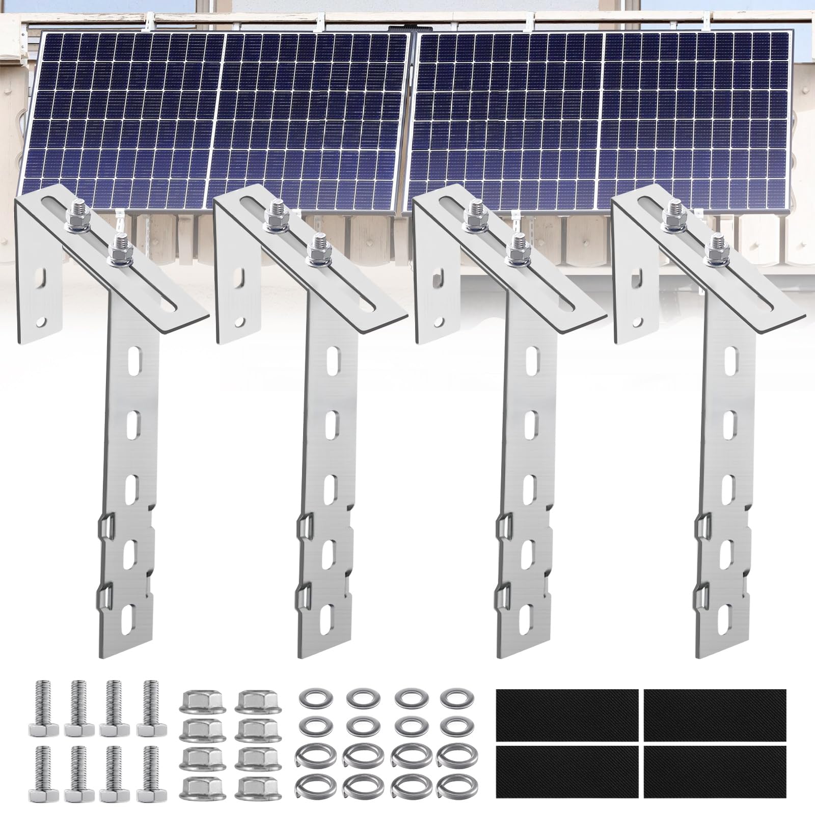 Ganci per Supporto Pannello Solare, 4 Pezzi Kit Ganci per Pannello Fotovoltaico, Staffe per Pannelli Solari da Balcone, Fissaggio Robusto Senza Fori, Supporto in Acciaio Inox per Moduli Fotovoltaici