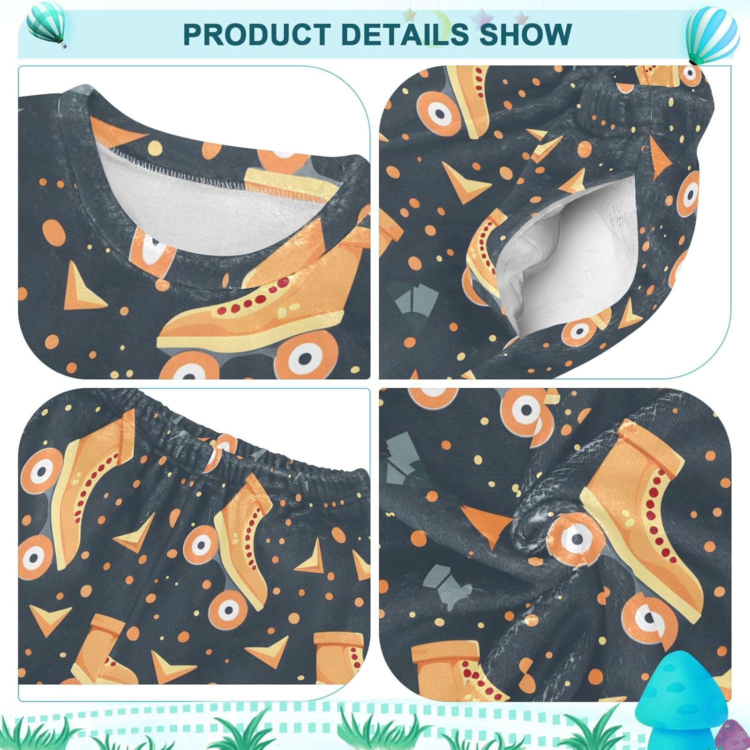 Kids Flannel Sets Roller Skates Warm Plush Relaxed Clothing for Boys and Girls