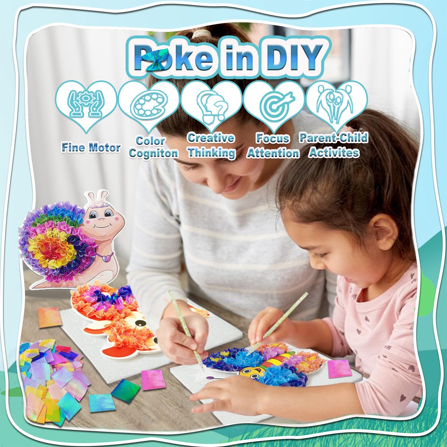 JRD&BS WINL Poke in Art for Kids Creative Craft Kit for Boy and Gifts Age 4-8 Year Old Educational Toys for Children Mess Free Art for Teen Fun Handicraft Activities DIY for 3-12 Yr Old(Land Animal) - Image 2