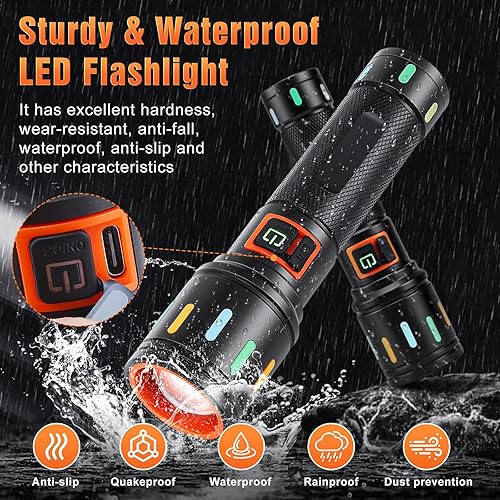 Miniatura 6 de Linterna táctica súper brillante, linternas LED, alta potencia de 2000 lúmenes con 3 modos de iluminación, luces de flash impermeables con zoom para