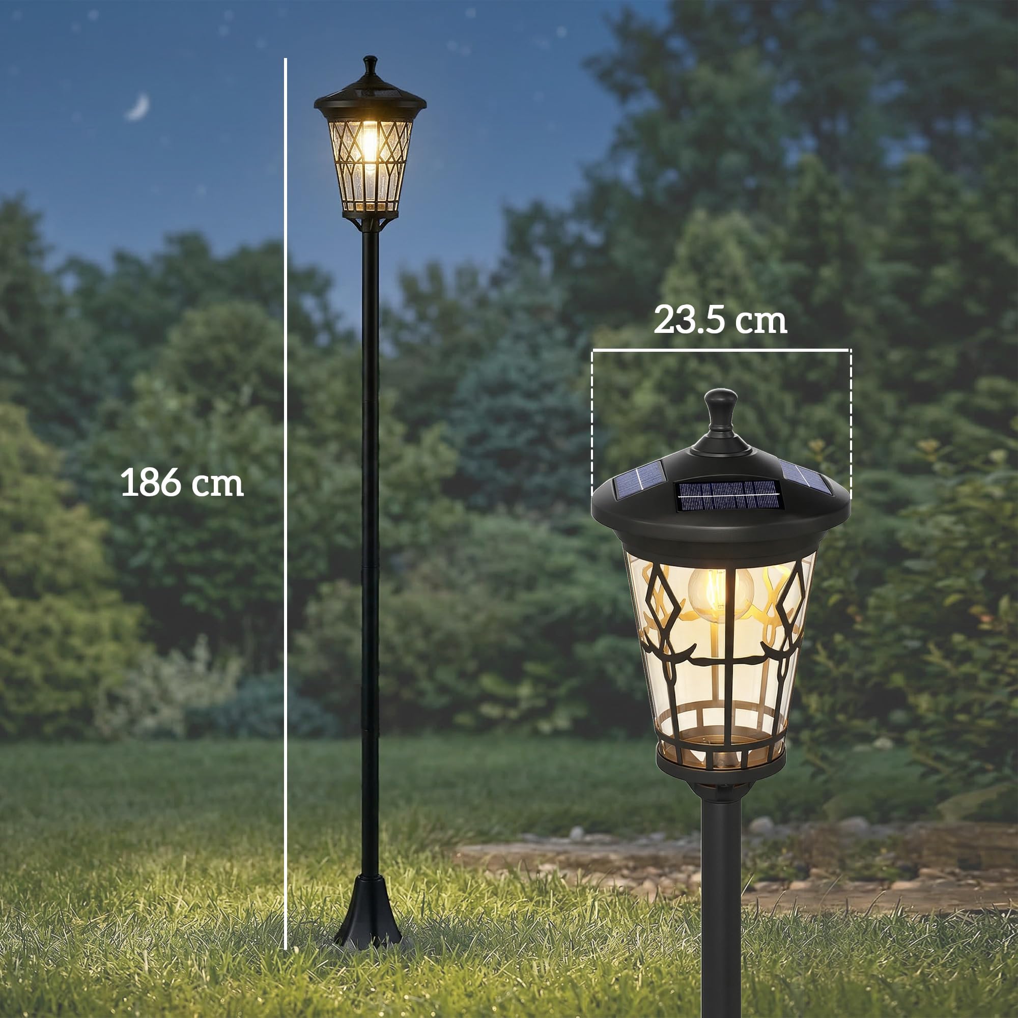 Outsunny Set di 2 Lampioni da Giardino Solari 1.86 m, Lampade da Giardino da Terra in Acciaio Inox con Altezza Regolabile, 2 Modalità Luminosità, IP44 Impermeabile per Esterno Patio Cortile Vialetto