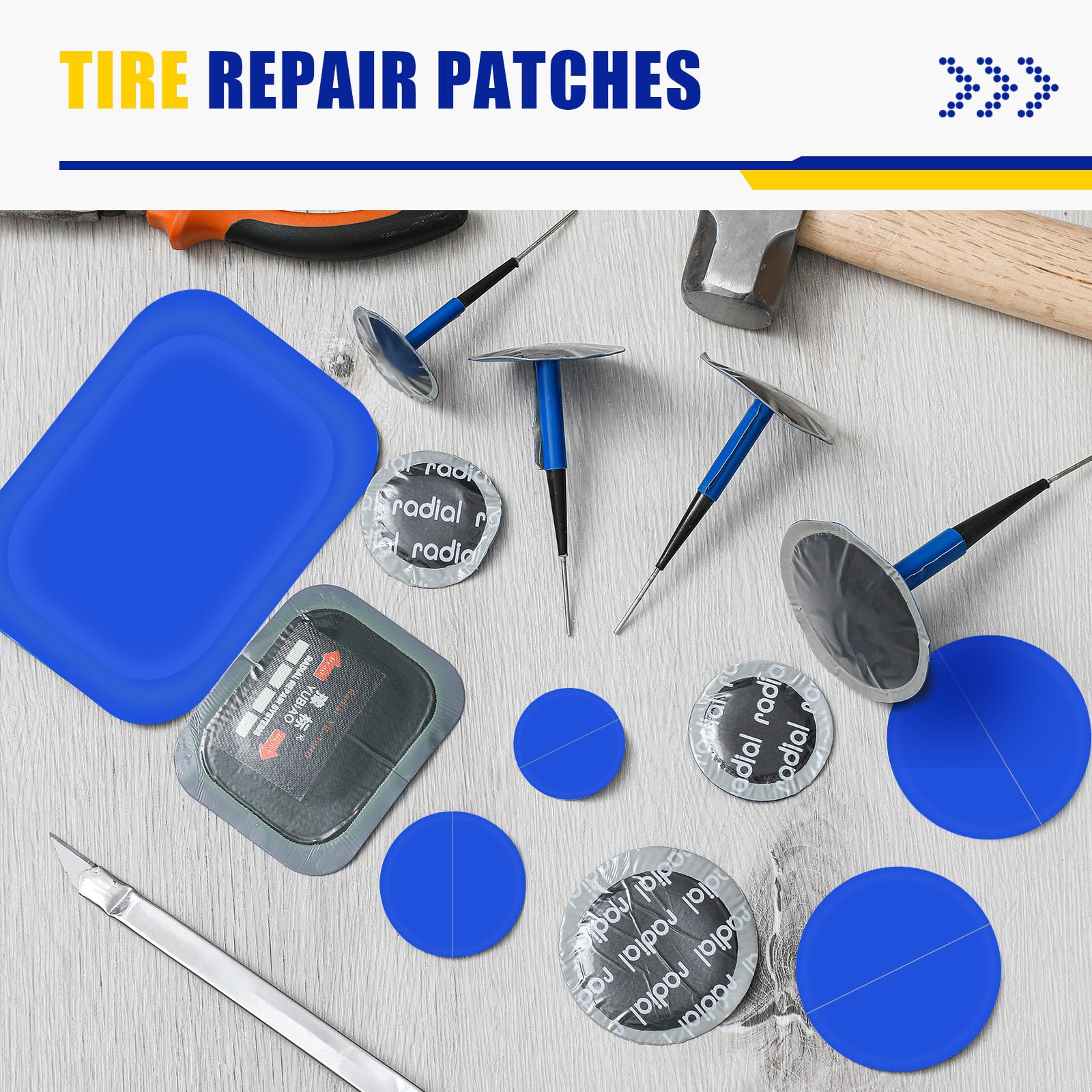 Tallew Kit di 74 toppe per pneumatici in gomma per riparazione pneumatici radiali, kit di riparazione di emergenza per forature auto, camion, autobus, trattori, veicoli e moto, 32 mm, 42 mm, 58 mm, 65