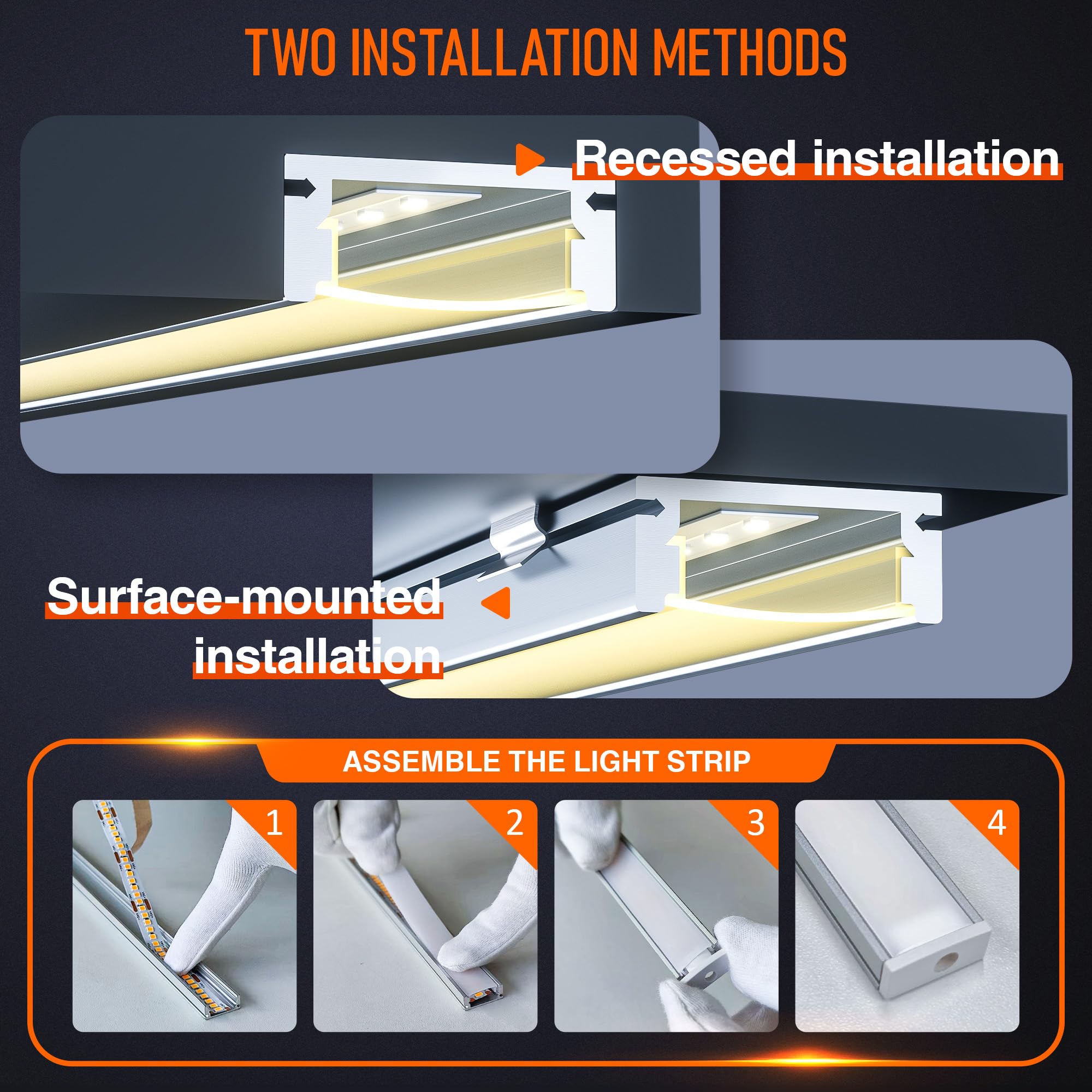 LED Profil 2m×10 Aluminium U-Form mit Milchig Weißer Abdeckung Kanal mit Diffusor,Alu Profil LED Streifen Schiene kanalleiste Aluprofil Streifen Profile,lichtkanal led strip aluschiene