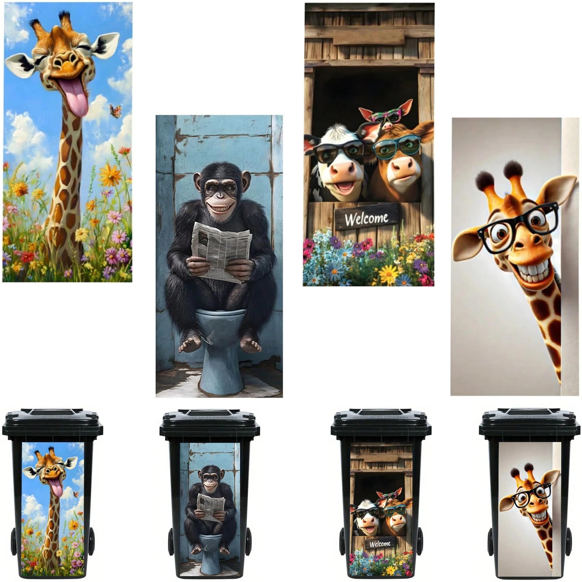 Gxdamxz 4 Pack Funny Animal Bin Stickers for Outdoor Wheelie Bins