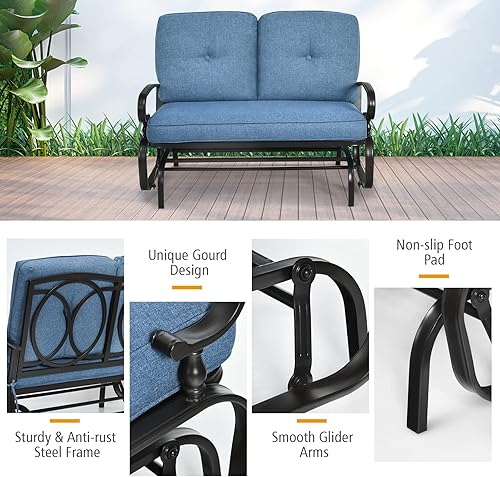 Miniatura 6 de Giantex Banco planeador para exteriores, sofá biplaza de patio con cojines, capacidad de 440 libras, mecedora para exteriores para 2 personas,