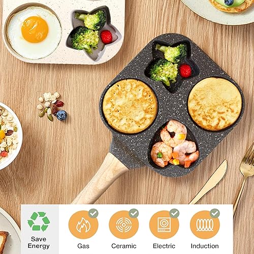 Miniatura 3 de JUSTUP Sartén antiadherente, sartén para huevos de 4 tazas, sartén dividida antiadherente, sartén de granito saludable de 7.5 pulgadas con mango