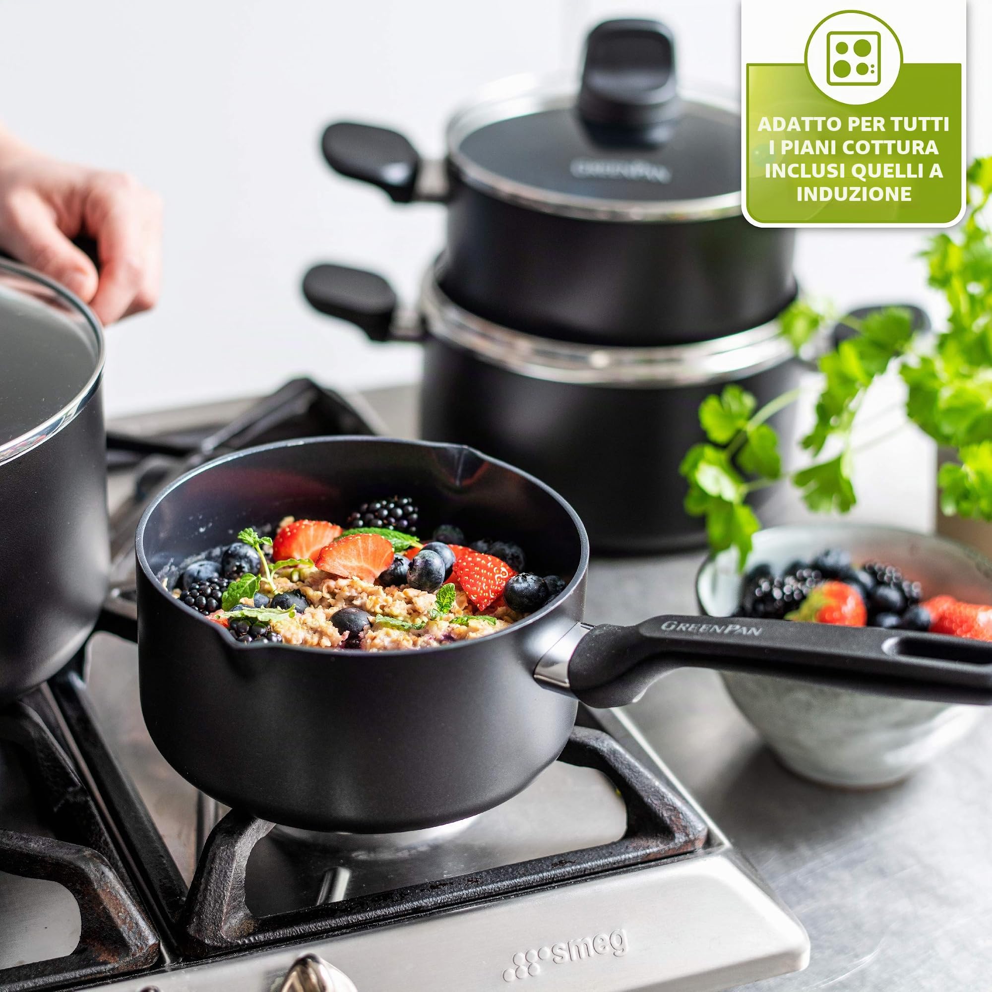 GreenPan Memphis Memphis - Set di pentole e padelle antiaderenti in ceramica, 20 pezzi, senza PFAS, a induzione, adatto al forno, nero