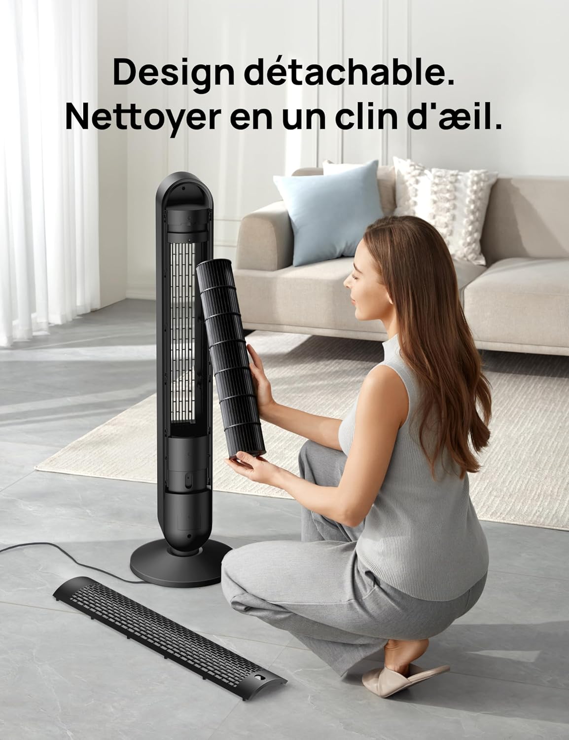 Dreo Ventilateur Colonne Silencieux avec Alexa, 8,53 m/s, Ventilateurs Tour pour Grande Chambre, 106 cm de Haut, Télécommande, 9 Vitesses Puissantes, 4 Modes, Minuterie de 12H, Oscillation à 90° — vue 7