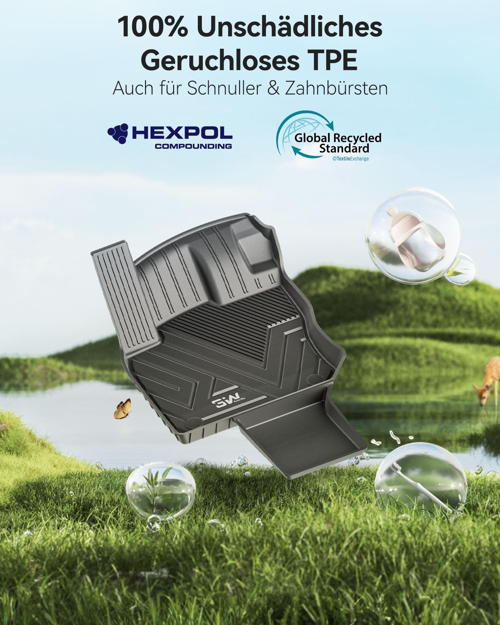 3W für Volkswagen Tiguan 3 2025-2026 TPE Thorex™ Fußmatten, Nicht für PHEV | Nur passend für OHNE Soundsystem/Verstärker | 3D Maßgeschneiderte Passform | Hundefreundlich VW Auto Zubehör | Antirutsch