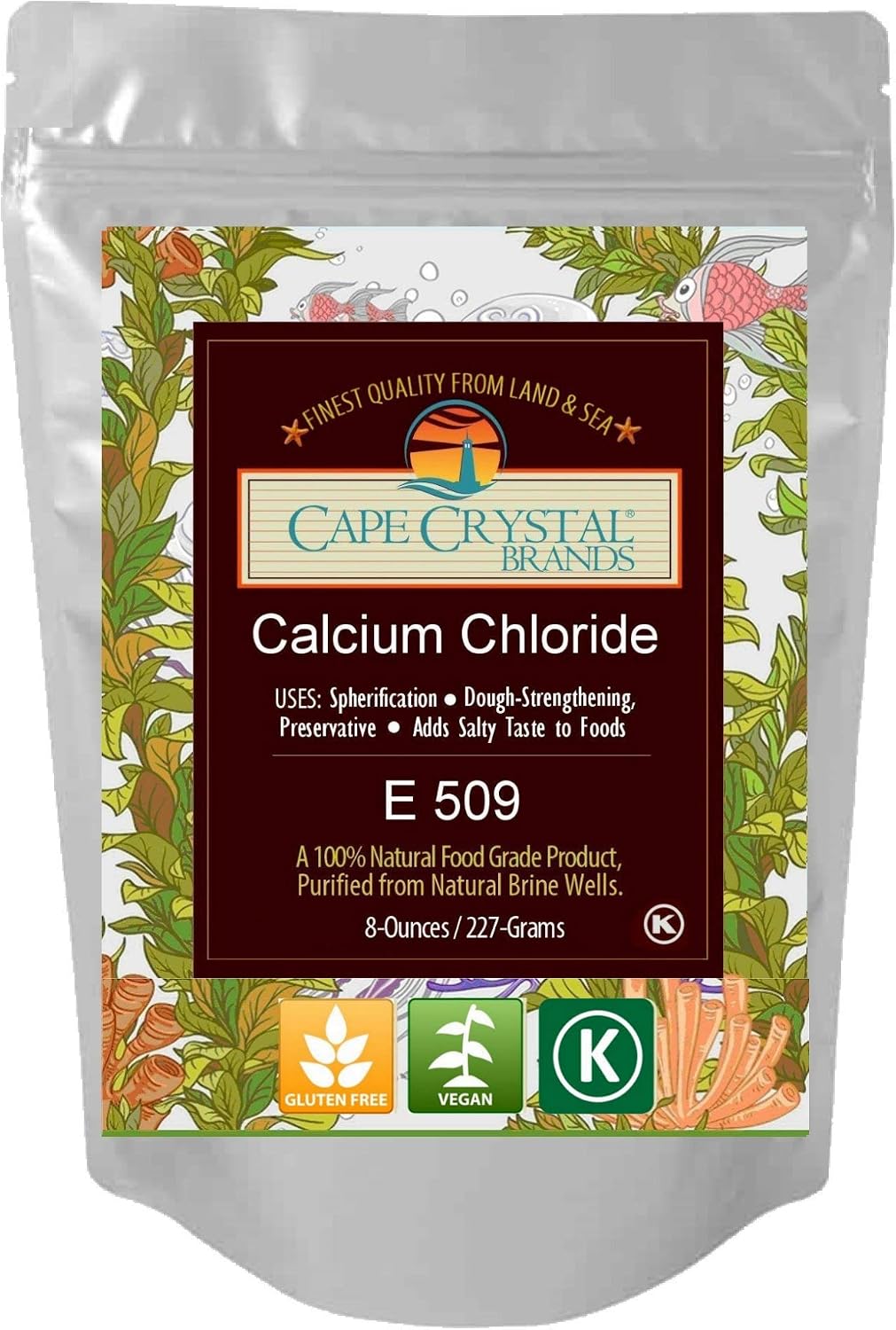 Calcium Chloride by Cape Crystal Brands | K Kosher Certified |2-oz  8-oz  14-oz 8-oz.