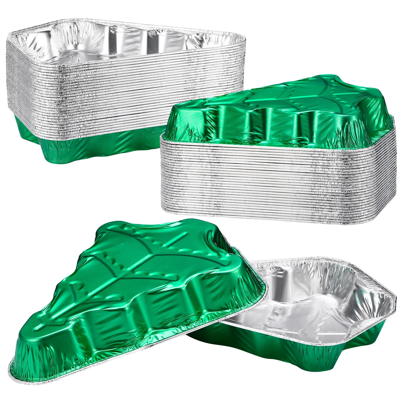 50 Pcs Extra Large Aluminum Christmas Tree Cake Pans Bulk 39 oz Disposable Christmas Tree Shaped Foil Pans Cake Containers Xmas Cookie Tins for Holiday Party Roasting Kitchen Baking Supply