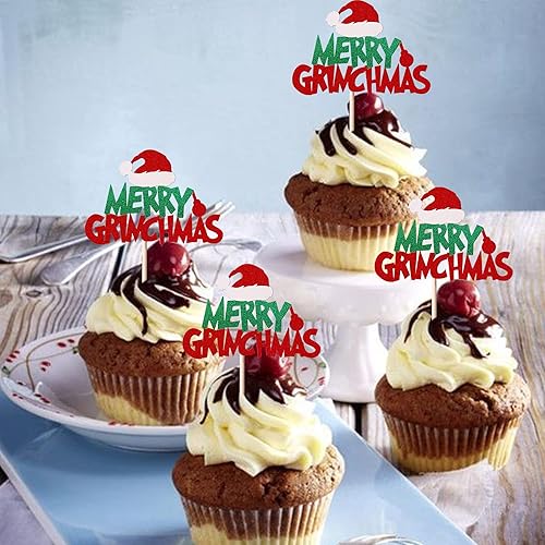 Vista 17 de Rsstarxi Paquete de 30 adornos navideños para cupcakes de hombre de jengibre con purpurina para baby shower, decoración para temática de Feliz