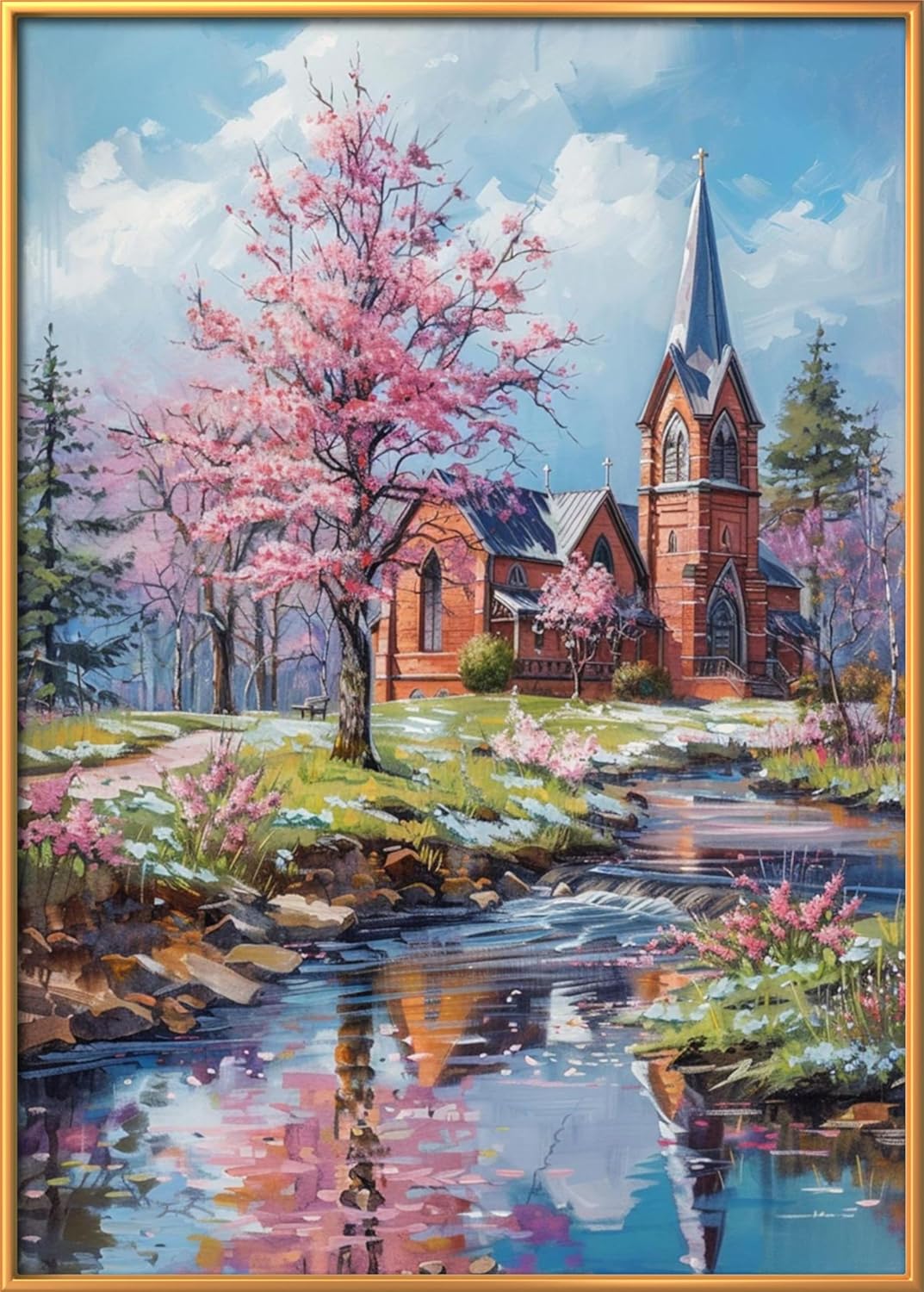 Leczany Cross Stitch Patterns Stamped Kit for Beginners | Embroidery Supplies DIY Craft Kit Needlepoint for Adults Starter | 11CT, 3 Strands | Creek Cottage 15.8x22.4 inches