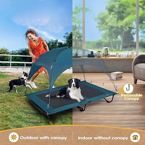 Miniatura 4 de Cama elevada y refrescante para perros de 47 pulgadas con toldo extraíble, camas elevadas para perros grandes con malla transpirable lavable, cuna