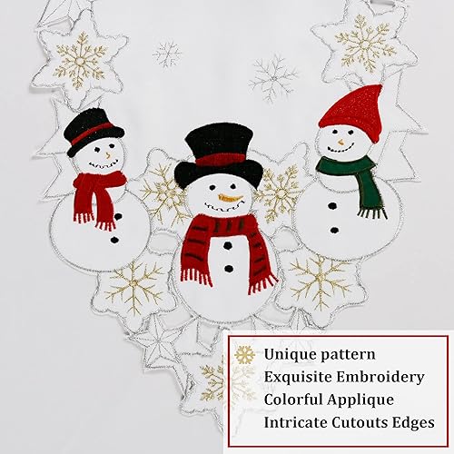 Miniatura 3 de OWENIE Camino de mesa de Navidad de 70 pulgadas de largo, camino de mesa blanco con copos de nieve bordados de muñeco de nieve, centro de mesa de