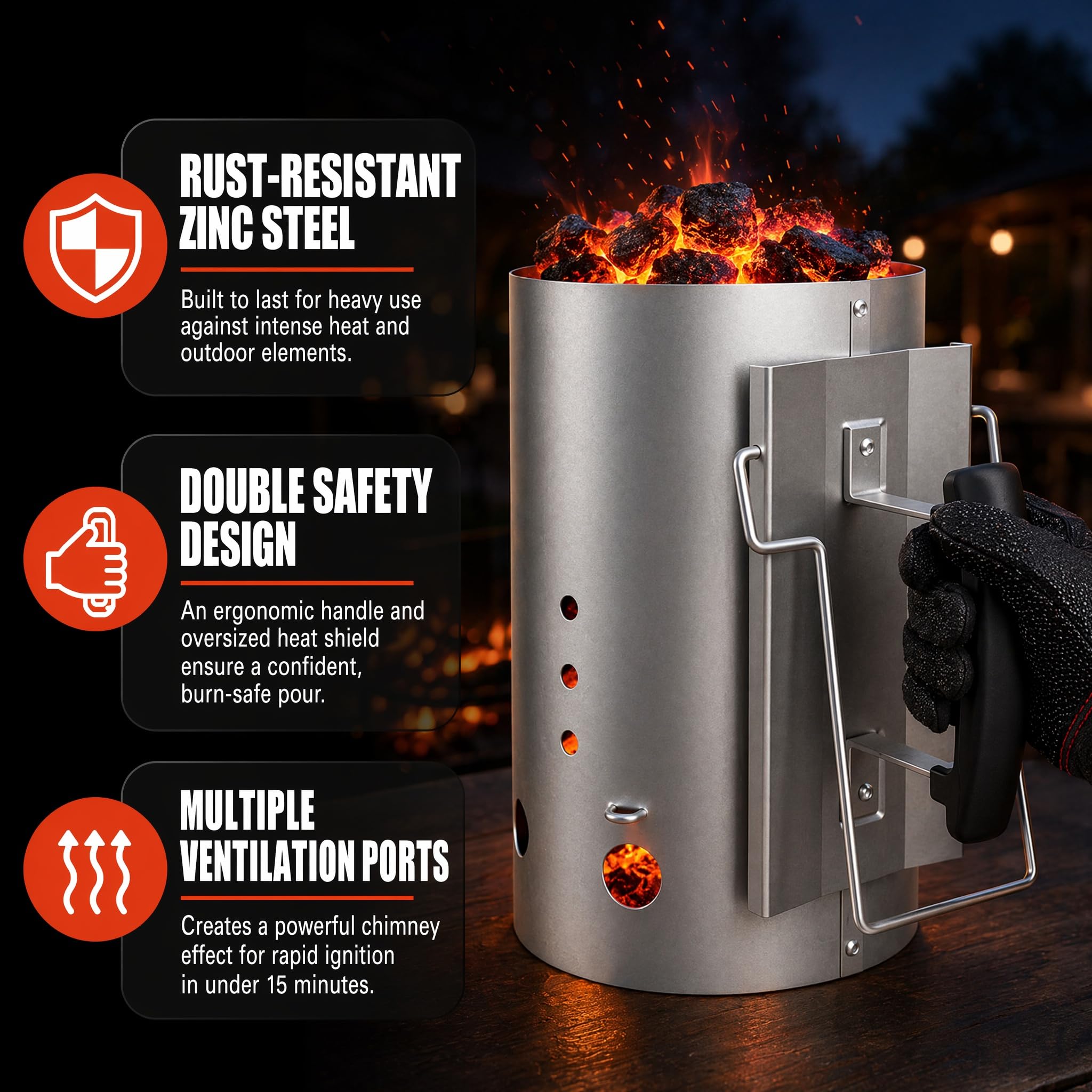 E500 Arrancador de chimenea de carbón más grande con 60 piezas de iniciador de carbón, arrancador de chimenea de carbón para parrilla, kit de iniciación de fuego para barbacoa