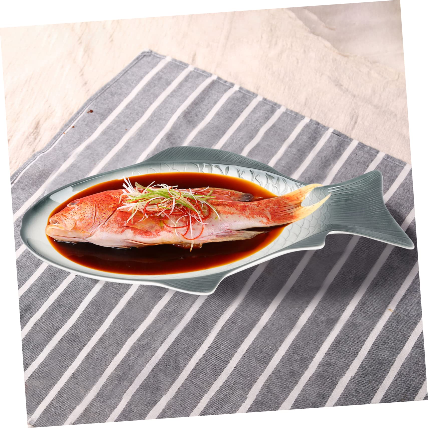 Hemobllo Piatto per Pesce al Vapore in Ceramica Forma di Pesce Piatto Decorativo per Alimenti per Servire e Frutti di Mare