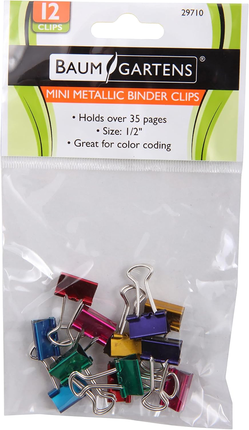 Baurtens BAU29710 Mini Binder Clips. 12/Pkg-Assorted Colors