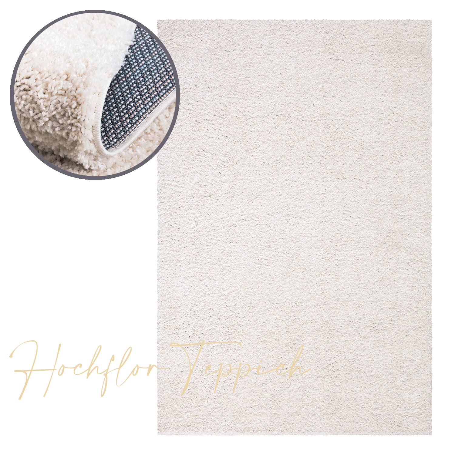 payé Teppich Wohnzimmer Hochflor Shaggy - 160x230cm - Creme Einfarbig Uni Flauschig Modern Boho Deko Teppiche Weich Schlafzimmer