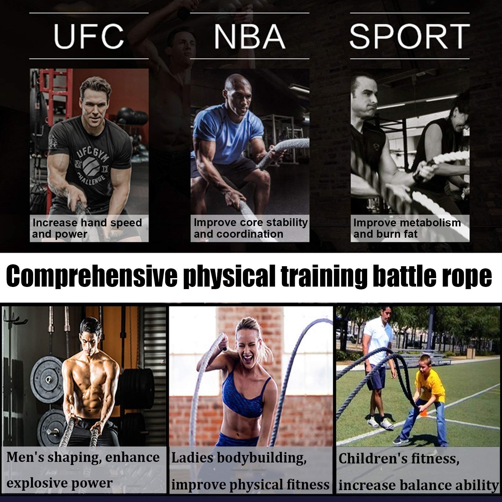 Battle Rope Hua Fitness Battle Seil 50mm, 9m 12m 15m Wurfseil, Outdoor Wear-Resistent Umfassendes Physisches Kampfseil, Männer Und Frauen Kraft Trainingseil (Size : 50mm*12m)
