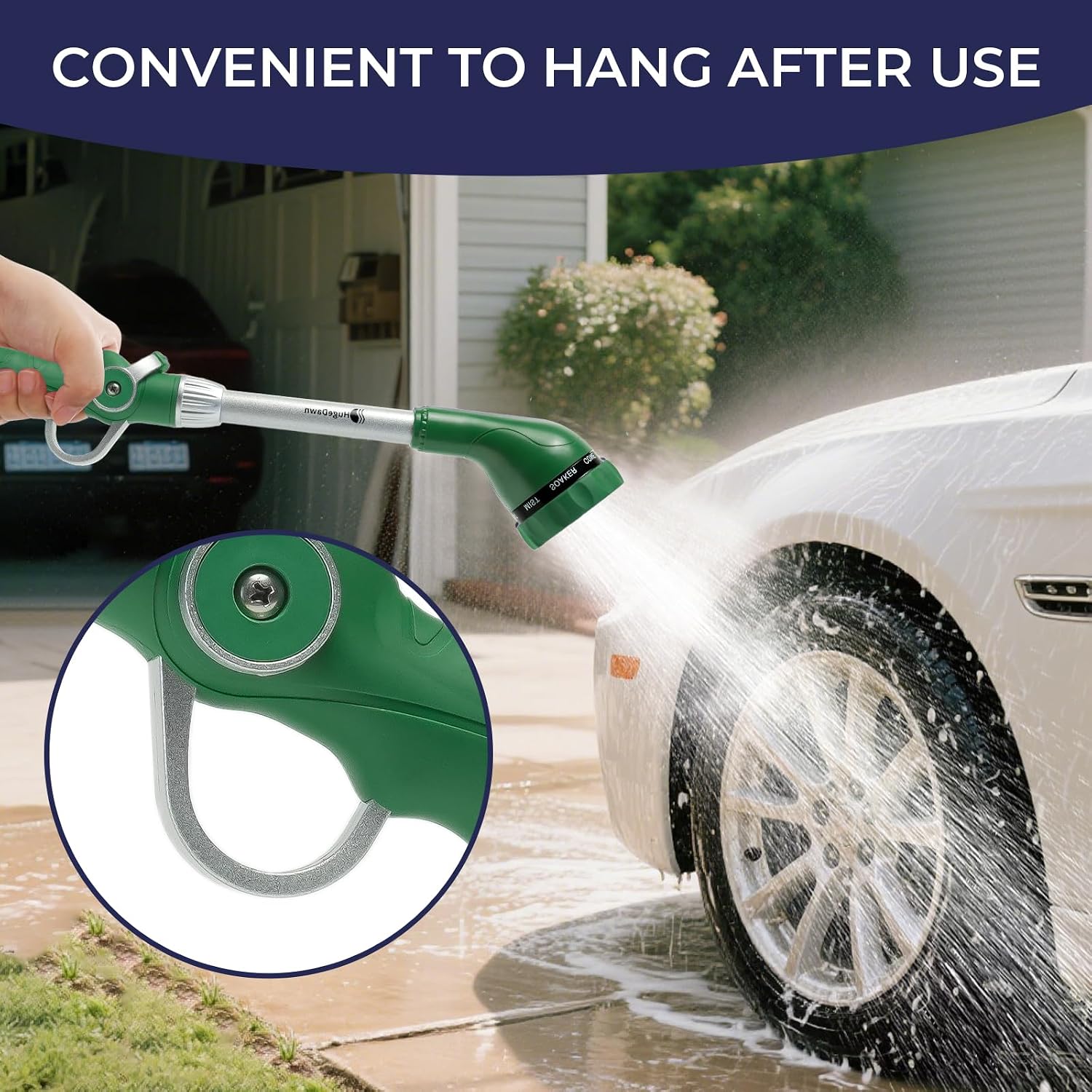 Garden Hose Wand, 16-Inch Heavy Duty Zinc Alloy & Aluminum Watering Wand with 8 Spray Patterns Thumb Control for Hanging Baskets, Garden, Cleaning (Green)