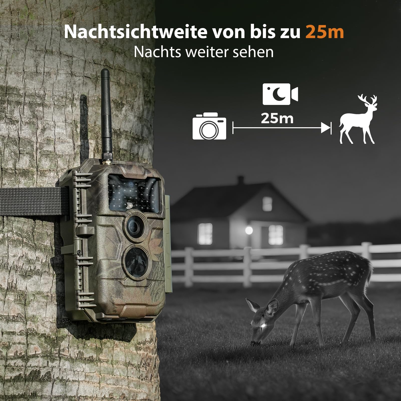 GardePro E6 Wildkamera WLAN, 64 MP, 1296p H.264 Video, 110° Blickwinkel, Wildtierkamera mit Nachtsicht, Bewegungsaktivierung, Garten-Kamerafalle