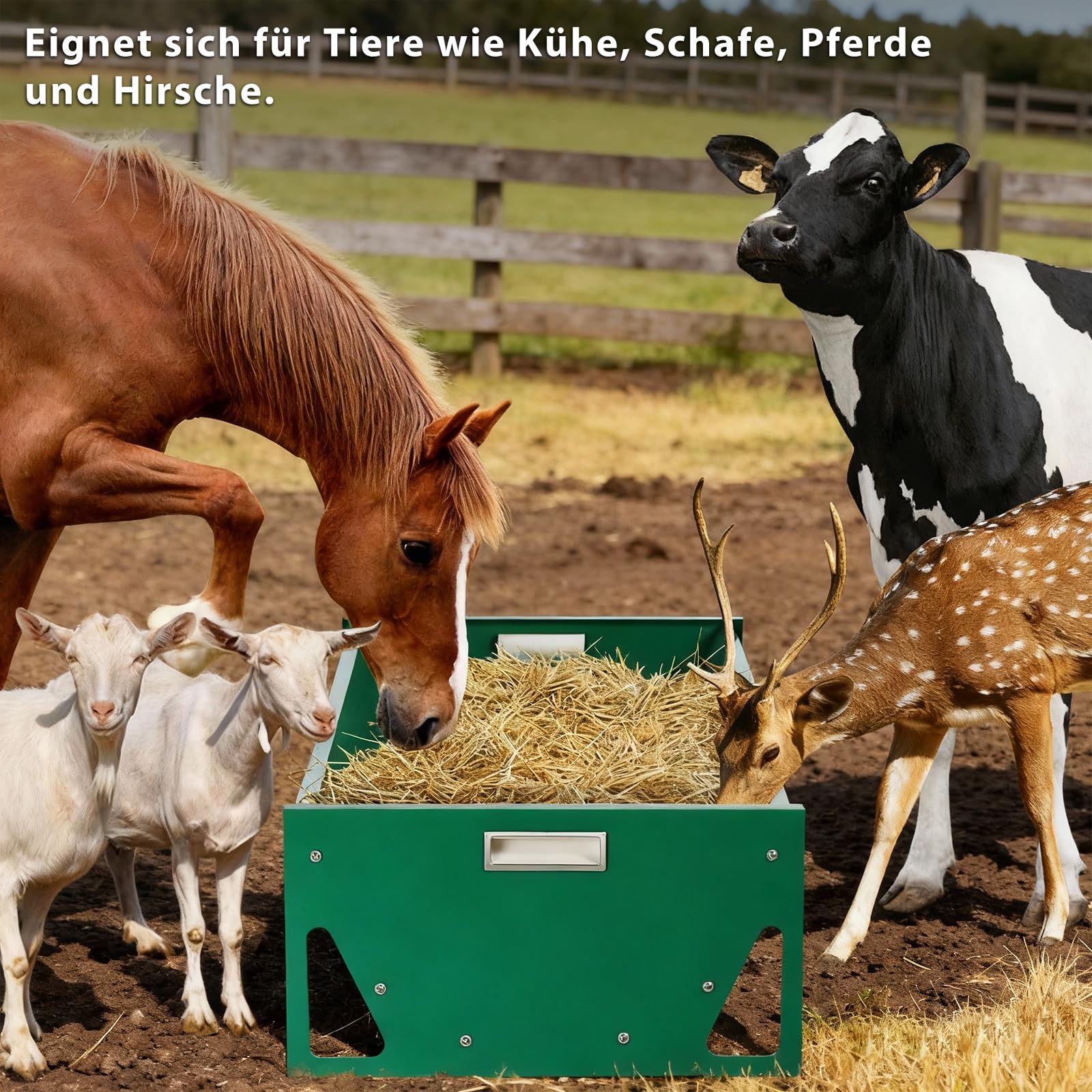 Futtertrog Pferd Metall,Verzinkter Stahl Heuraufe füR Heu & Getreide,100 x 45 x 24cm GroßE KapazitäT,Schwerlast,Stabile,Futterstation für Pferd,Ziegen,Kuh,Schaf,Schwein,Vieh (Grün)