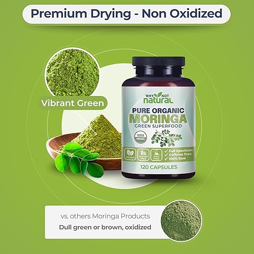 Miniatura 7 de Why Not Natural Cápsulas de Moringa Orgánica - Píldoras de suplemento en polvo de superalimento verde - Maringa
