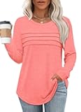Women's Pleated Tunic Tops Fall Long Sleeve Blouses Fashion Curved Hem Shirts Dressy Casual S-3XL