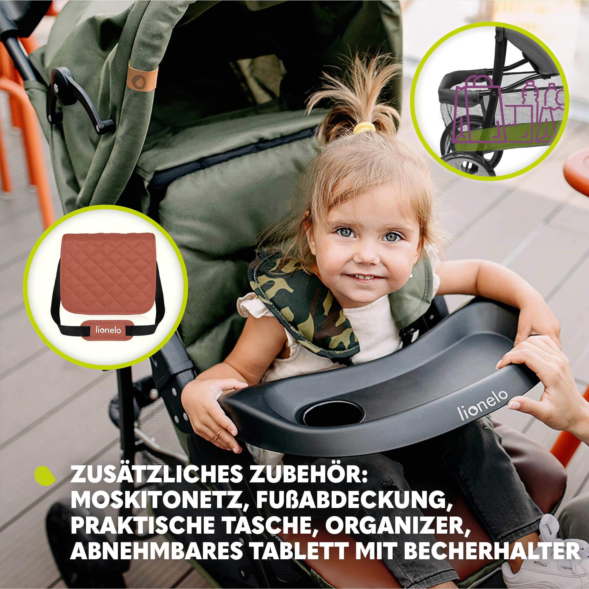 LIONELO Emma Plus Kinderwagen bis 15 kg, Buggy mit Liegeposition, zusammenklappbar, große Räder, großer Korb