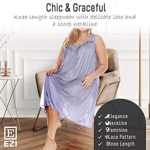 Miniatura 6 de Ezi - Camisón de pijama sin mangas de satén de seda para mujer