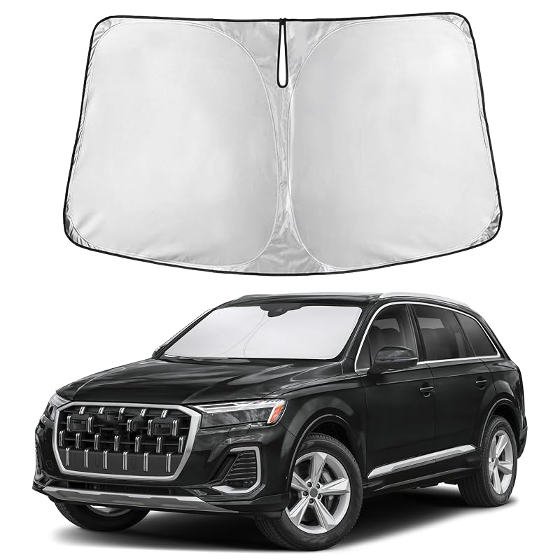 Protetor Solar para Para-brisa Autovir Compatível com Audi Q7 2016 a 2026, Dobrável, Tecido 280T, Preto e Prata