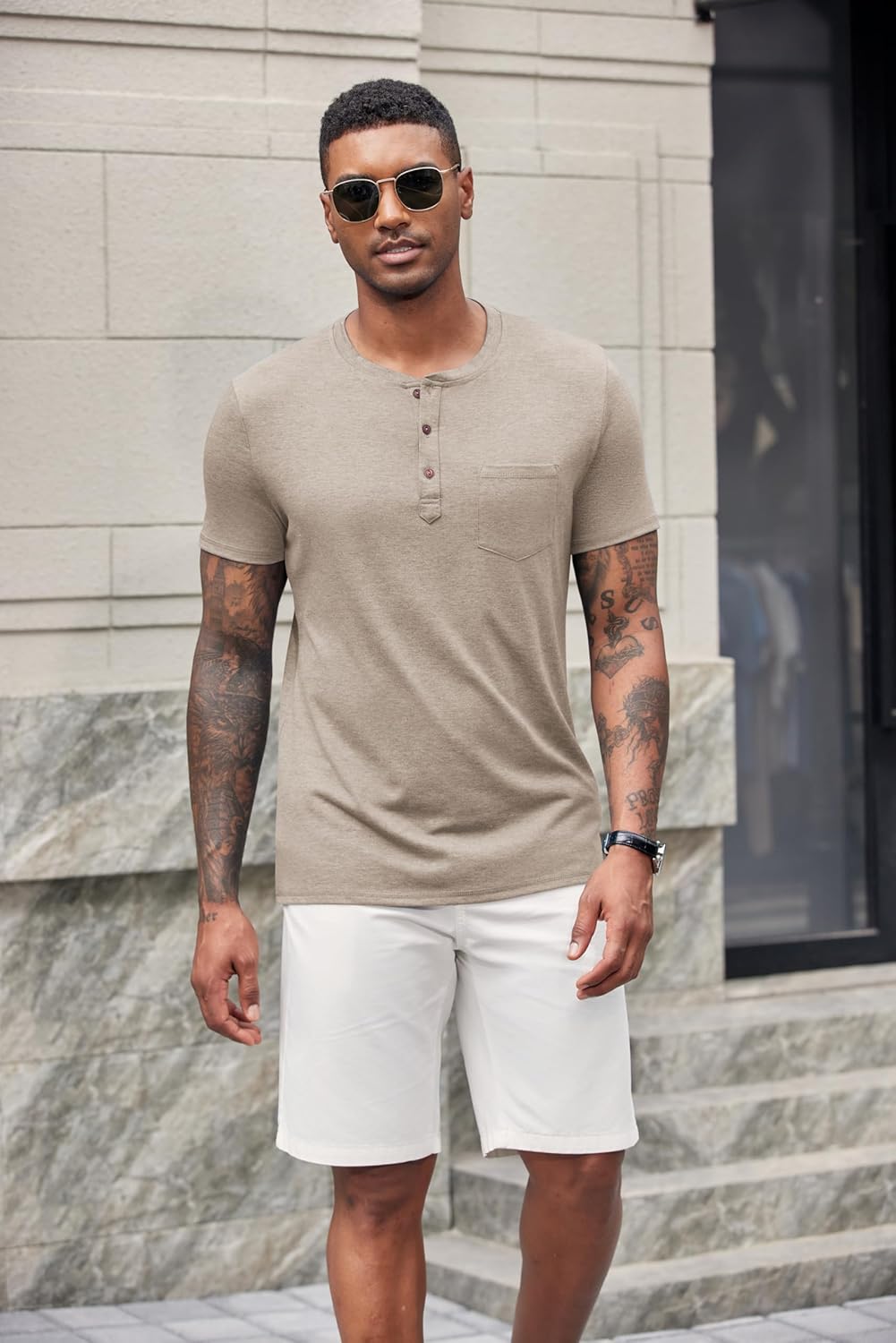 COOFANDY Men's Soft Henley Short Sleeve T Shirts Casual Basic Shirt with Pocket 3 Button Tees Summer Tops - Image 5