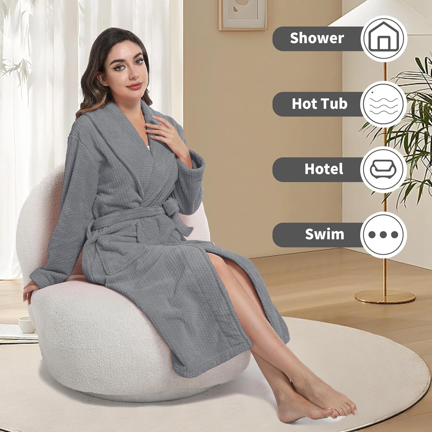 Women's Shawl Collar Bathrobe, Soft Long Towel Robes for Women - Super Absorbent Quick Dry yet Warm - Image 5
