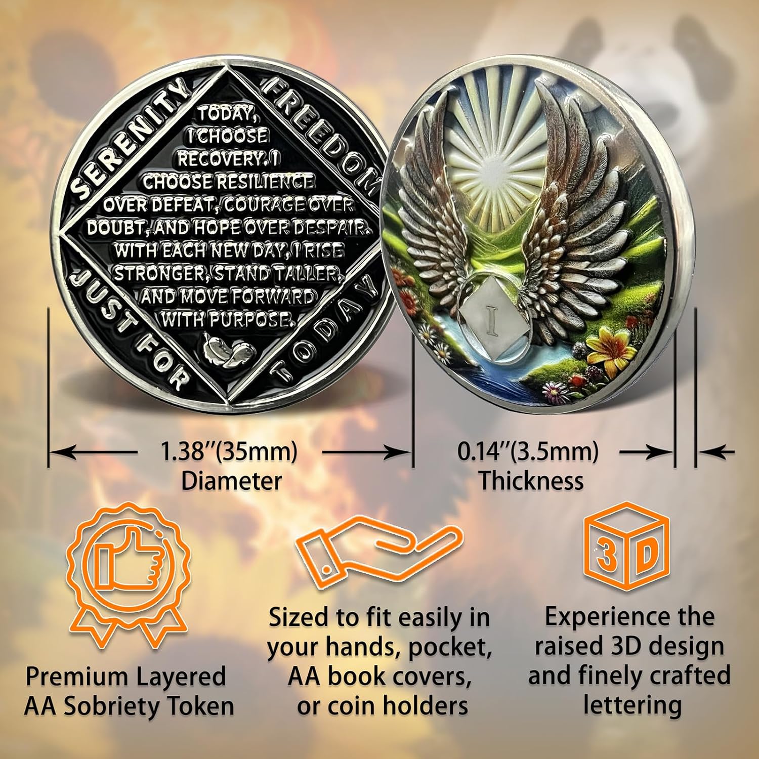 Recovery and Resilience Commemorative Sobriety Coin Recovery Addiction and Medallions Challenge Coin Narcotics Alcoholics Anonymous (Flying with Wings, 1 Year)
