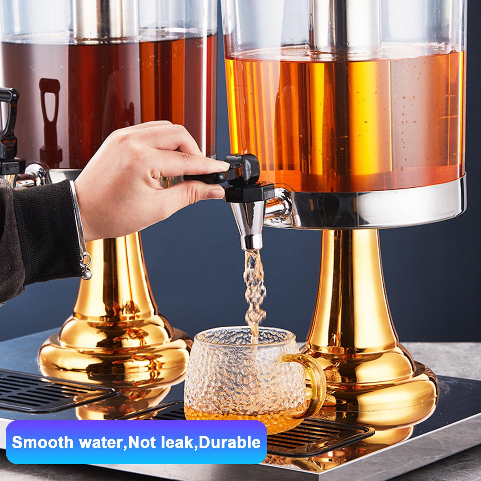 Glas-Getränkespender, handelsüblicher 24-Liter-Getränkespender aus Edelstahl, Wasserhahn, Eiskammer, 3 Köpfe(Gold)