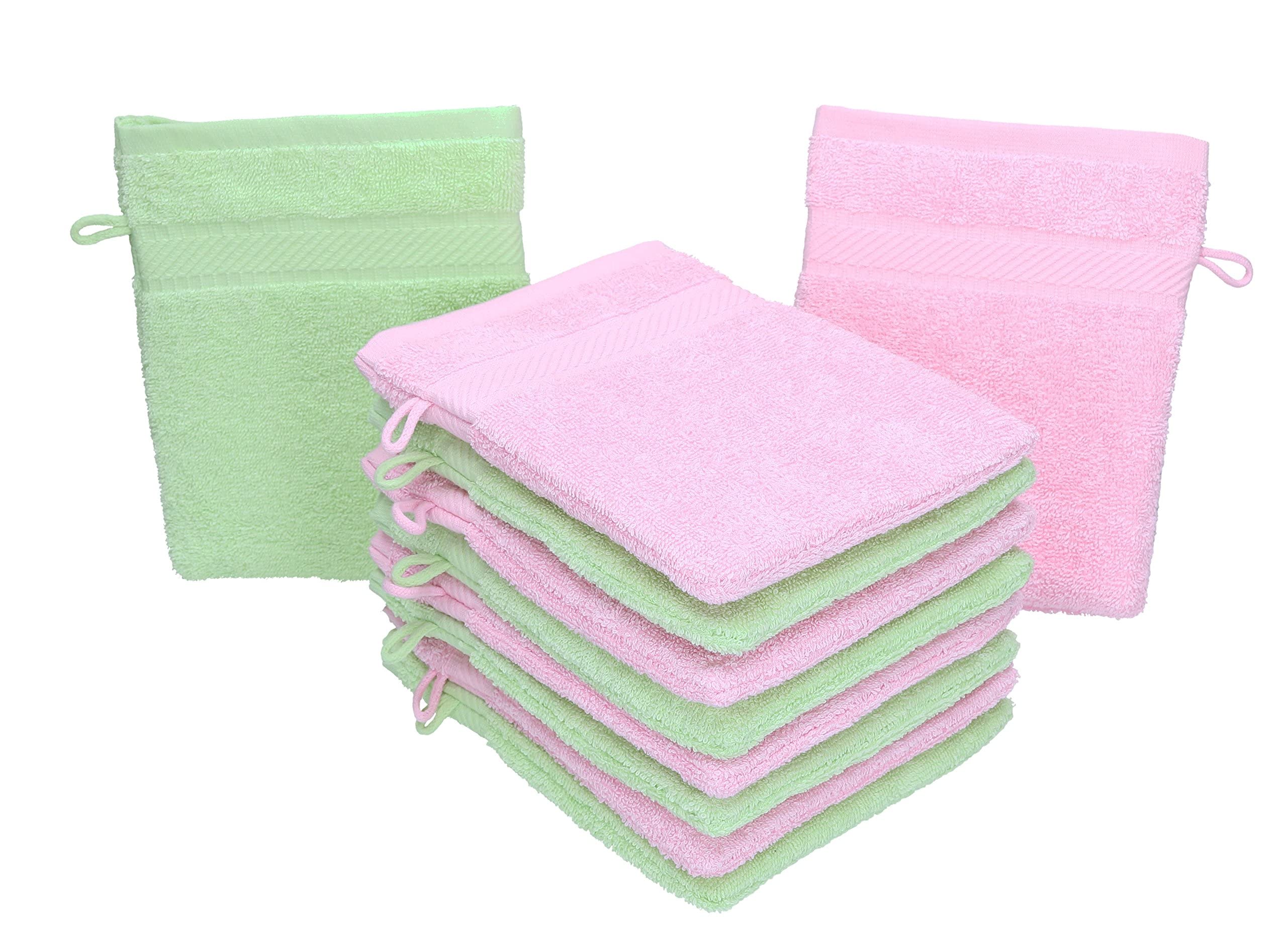 Betz Paquete de 10 Piezas de Manoplas de baño Palermo 100% algodón Juego de Guantes para lavarse tamaño 16x21 cm de Color Rosa y Verde