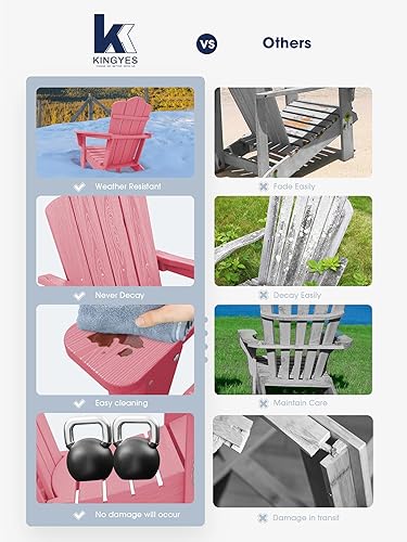 Vista 154 de KINGYES - Silla Adirondack plegable, sillas de patio de polietileno de alta densidad para todo tipo de clima, silla de césped con textura de madera