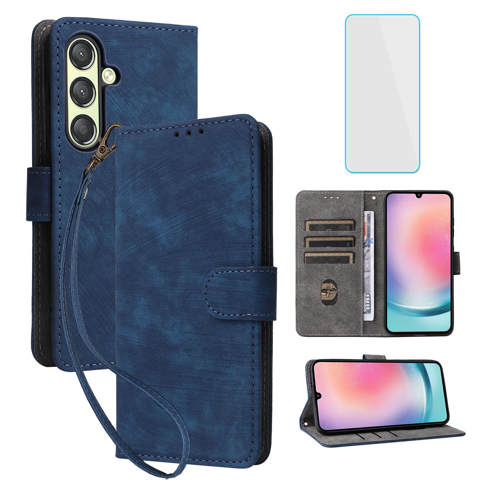 IUQXU for Samsung Galaxy S25 5G Wallet Phone Case with Screen Protector [RFID Blocking] Leather Flip Card Holder Kickstand Women Men Cell Phone Case