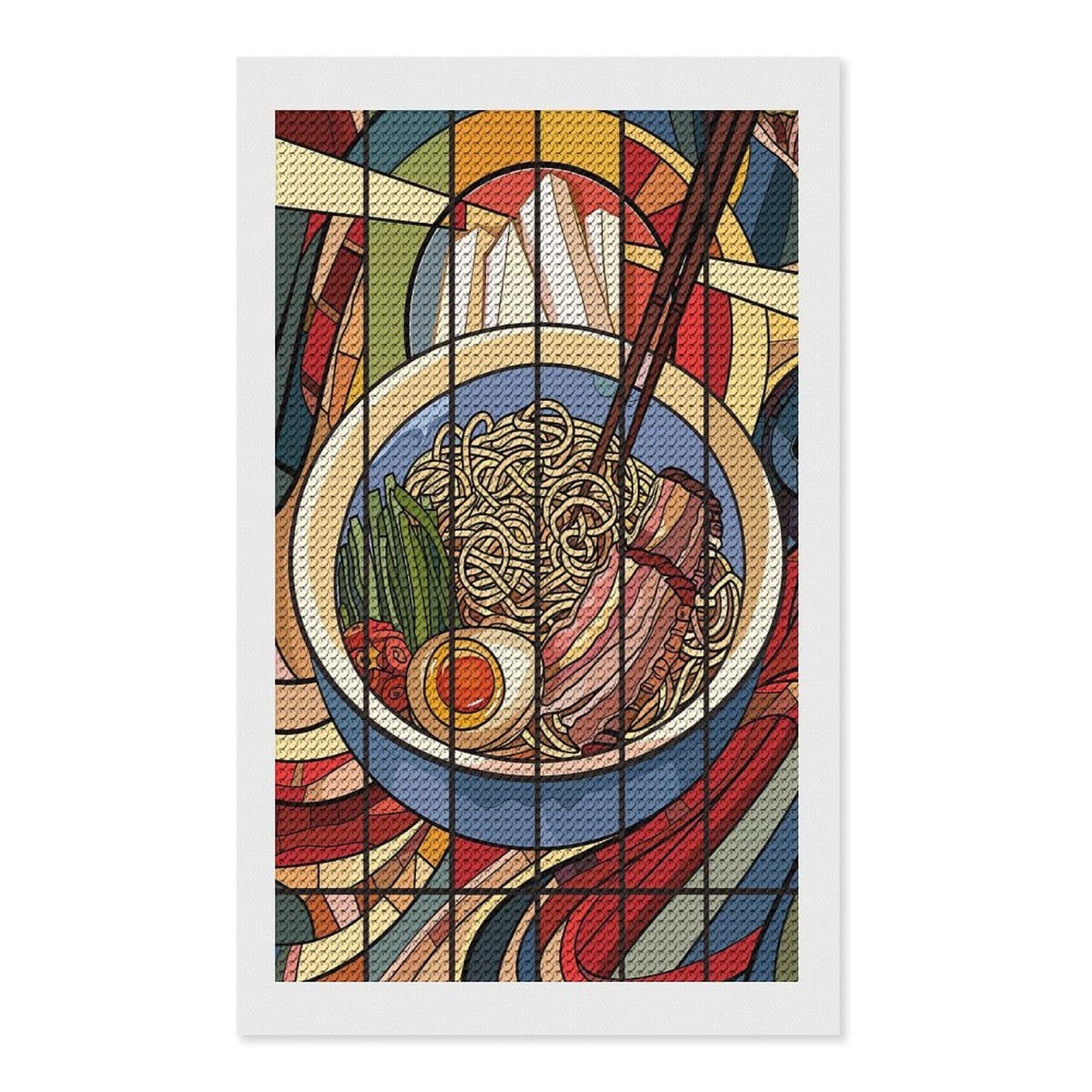 Junmoney Stained Glass Ramen Bowl Diamond Painting Set 12"x20", for Beginners, Modern Decor, Simple to Start, Gift Idea, Pleasing Wall Art Project