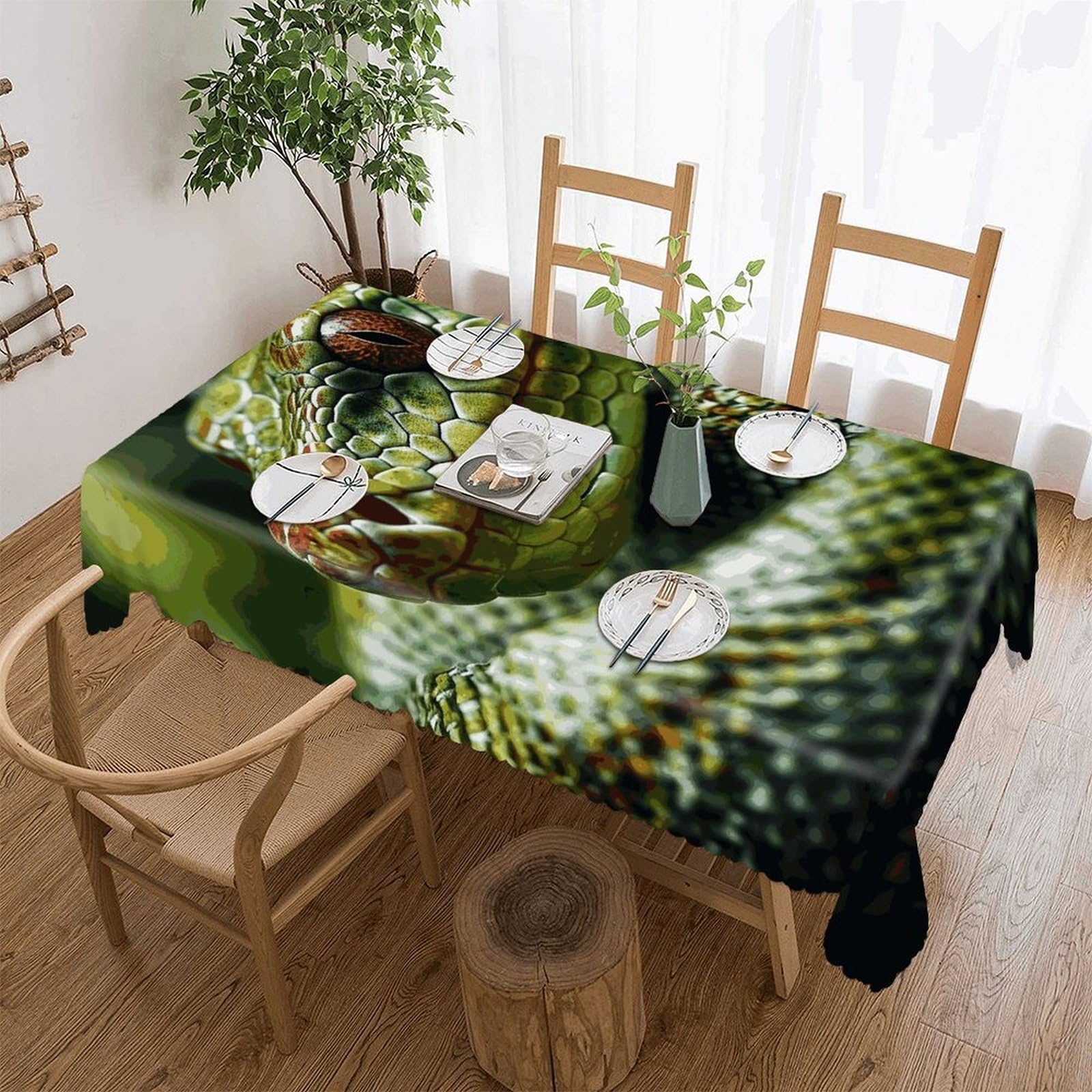 FekiLoot Green Snake Tablecloths for Rectangle Tables Wipeable Spillproof Polyester Table Cloth Wrinkle Free Farmhouse Dining Tables Cover Elegant Vintage Decor Tablecover