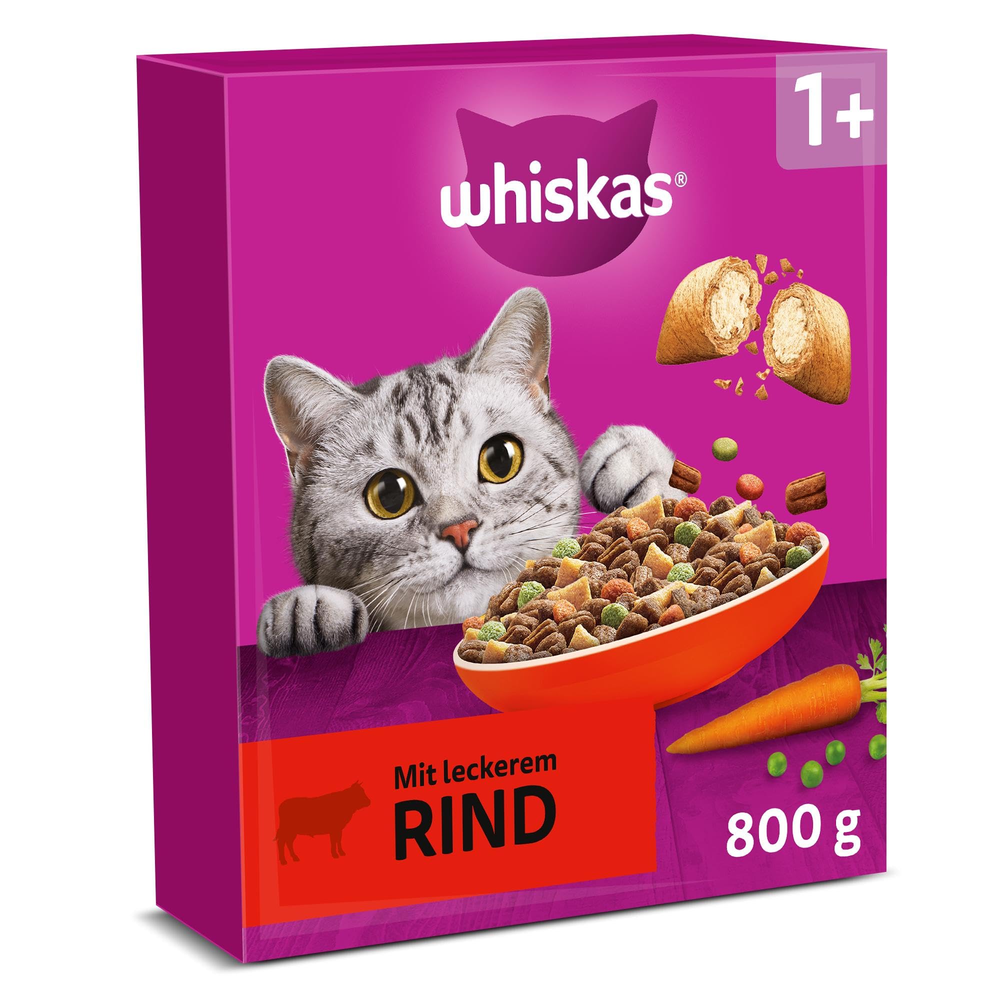 WHISKAS Trockenfutter für ausgewachsene Katzen 5 x 800g mit Rind