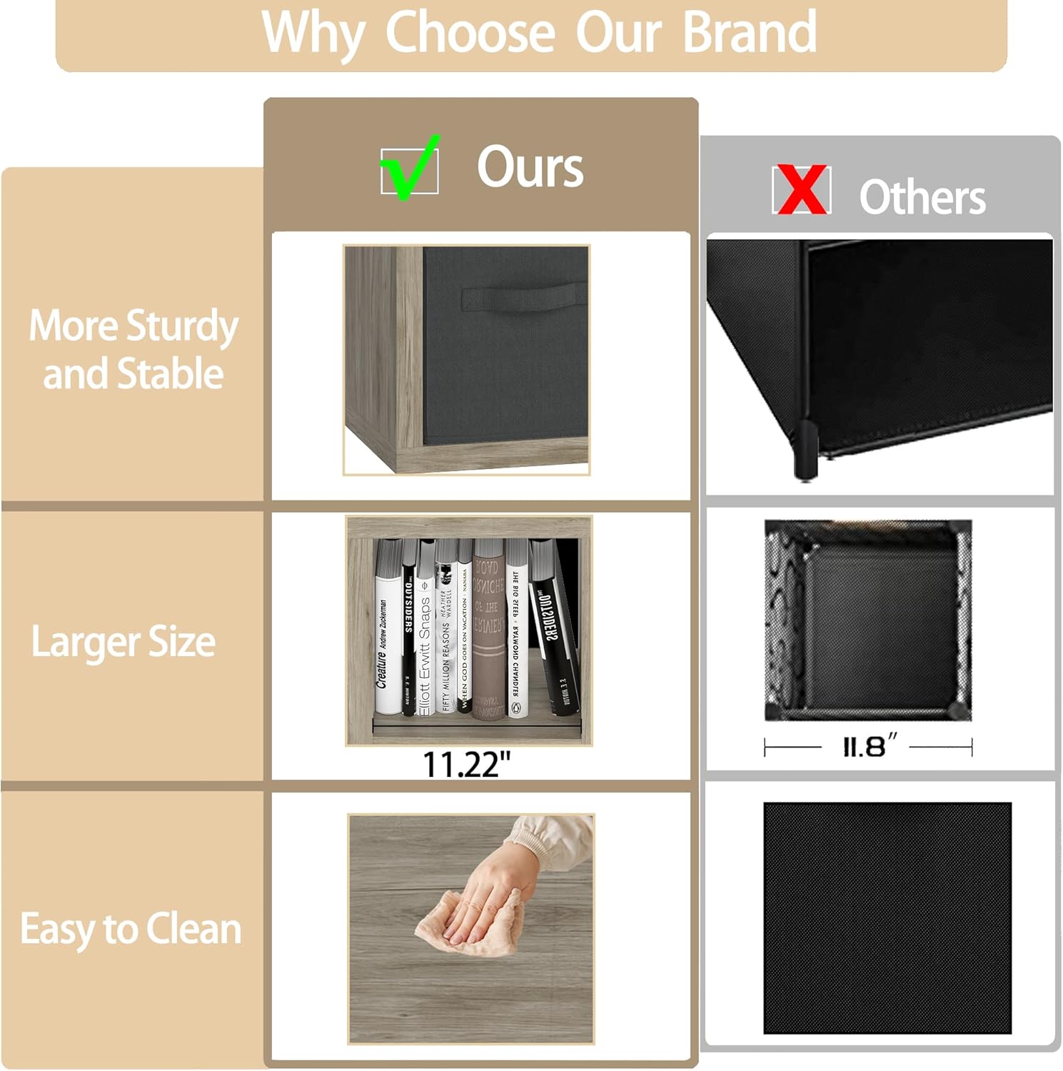 4 Cube Organizer, Cube Storage Organizer with Fabric Bin, Cube Storage Shelf for Bedroom, Living Room, Office, Modular Bookshelf Organizer for Books, Closet, Gray Oak