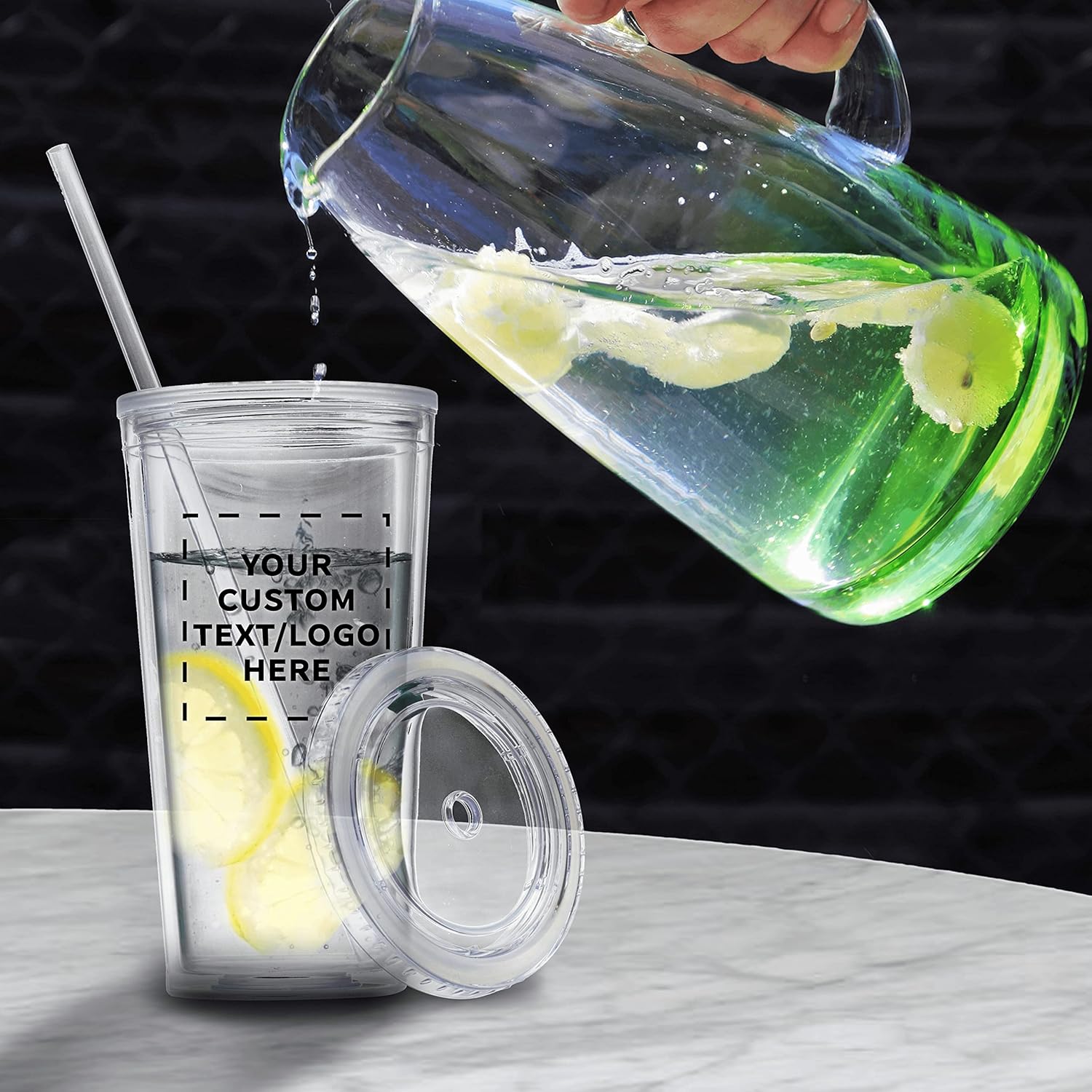 Custom Double Wall Acrylic Tumblers 20 oz. Set of 10/50/100, Personalized Bulk Pack - BPA Free, Perfect for Iced Coffee, Soda, Other Hot & Cold Beverages - Clear