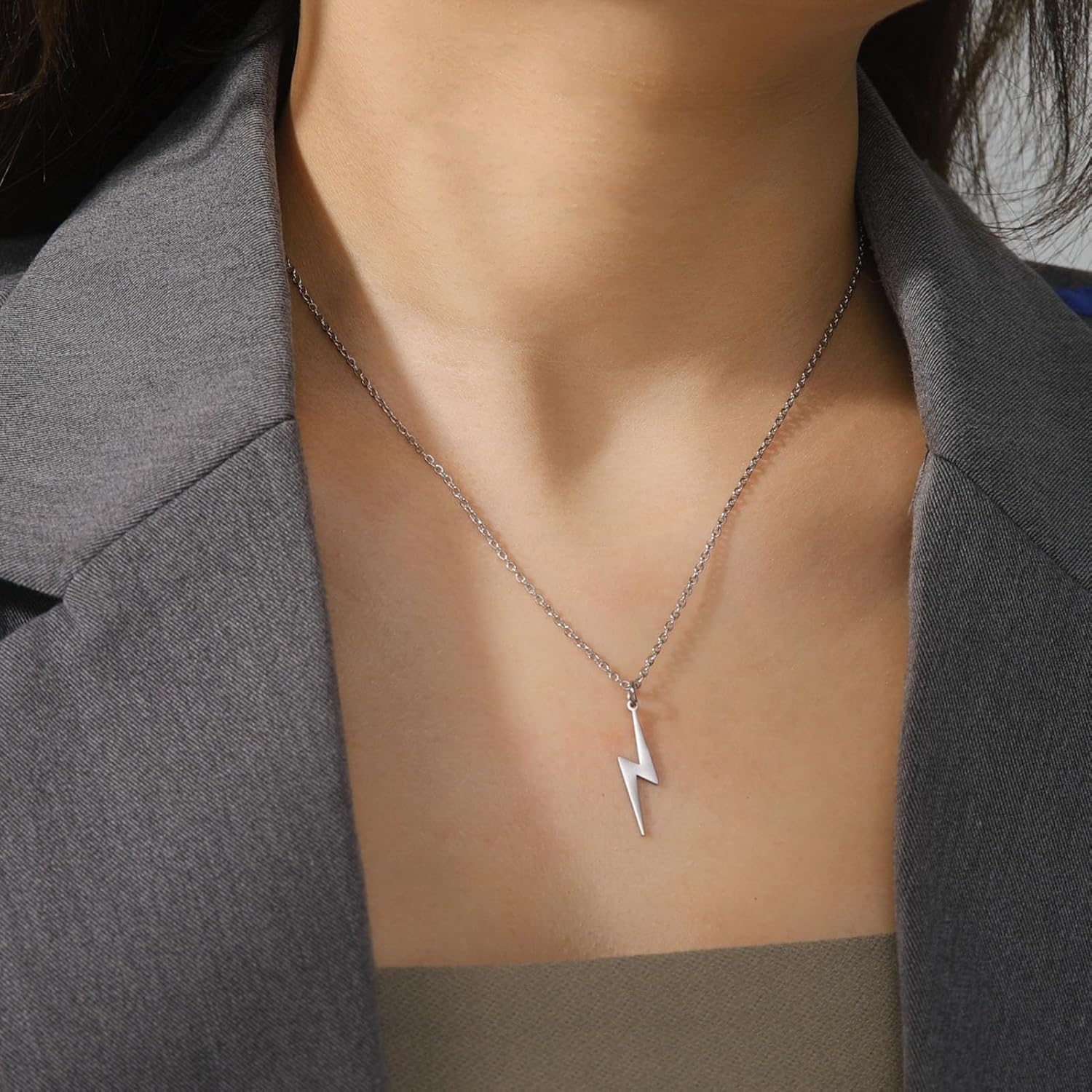 Amaxer Lightning Bolt Necklace Thunder Minimalist Pendant Thunder Pendant Chain Unisex Jewelry Charm Inspirational Gift - Image 6