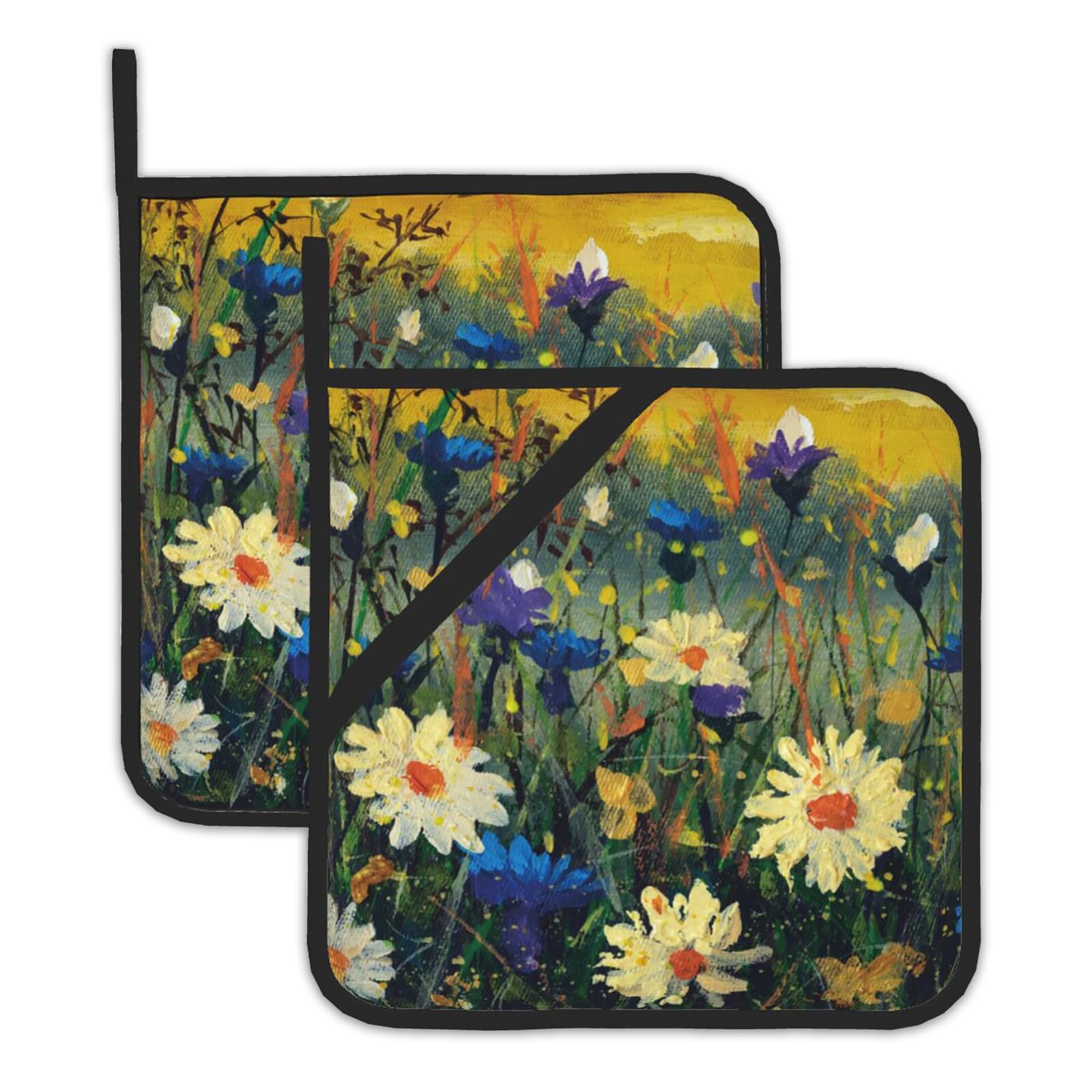 Daisies Flowers Pot Holders Set of 2 Heat Resistant Potholders,Fire Oven Hot Pads for Kitchen Cooking Baking Barbecue