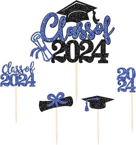 Miniatura 114 de 30 piezas 2024 de graduación 2024 decoración para cupcakes de doble cara clase de 2024, diploma 2024, felicitaciones graduadas, decoraciones