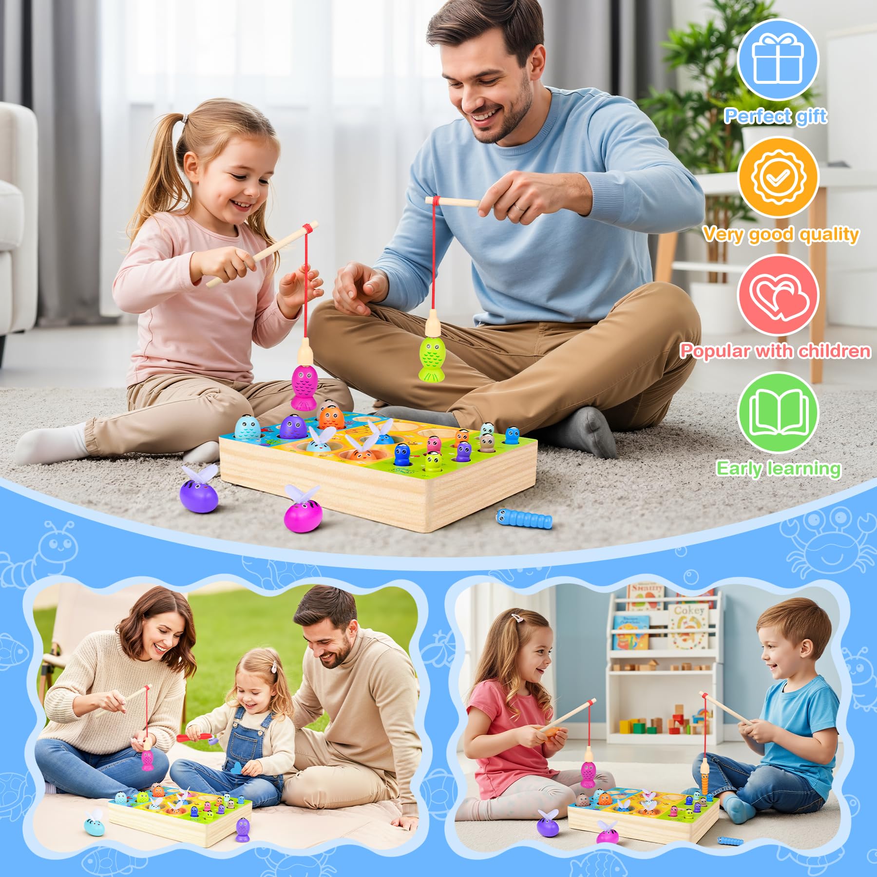 COOLJOY Giocattolo Partire dai 2 Anni Gioco di Pesca Magnetica Montessori Giocattolo Magnetico Giocattolo in Legno Regalo per Ragazzo e Ragazza Montessori Giocattoli a Partire dai 2 3 Anni